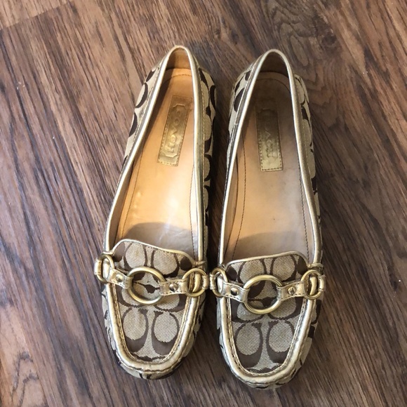 Vintage Coach loafers, gold/brown with gold hardware, size 9 - Picture 3 of 15